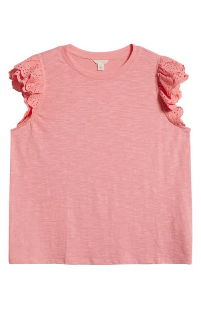 Caslonr Caslon(r) Mixed Media Eyelet Trim Top In Pink Geranium