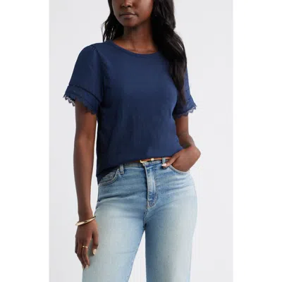 Caslonr Caslon(r) Mixed Media Lace Trim T-shirt In Navy Still