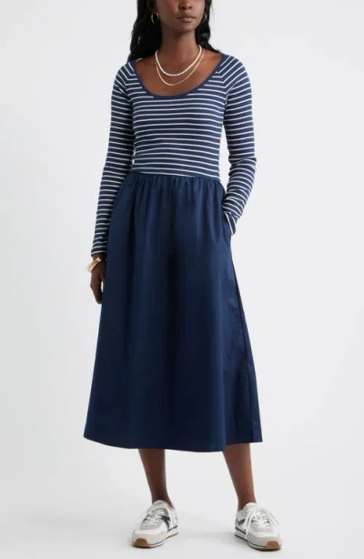 Caslonr Caslon(r) Mixed Media Midi Dress In Blue