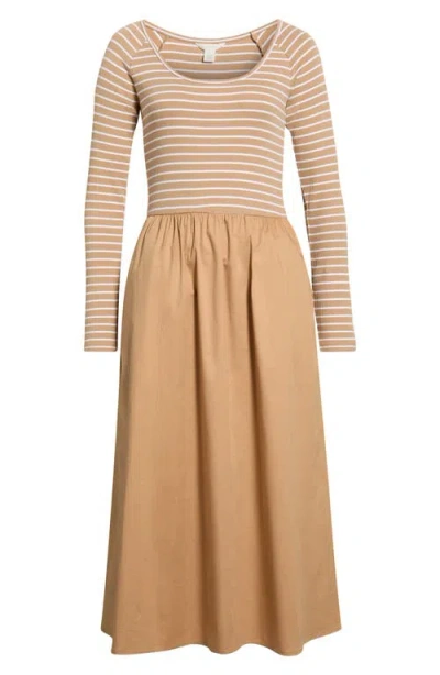 Caslonr Caslon(r) Mixed Media Midi Dress In Brown