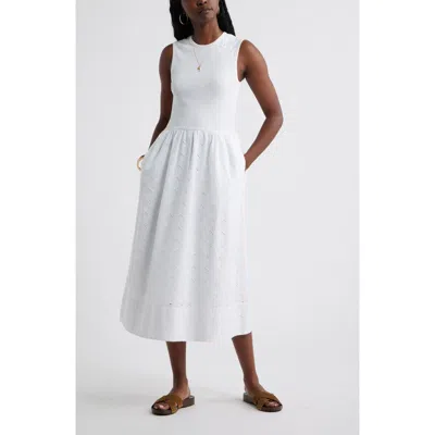 Caslonr Caslon(r) Mixed Media Midi Dress In White