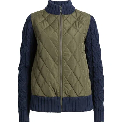 Caslonr Caslon(r) Mixed Media Quilted Sweater Jacket In Olive Sarma- Navy Blazer