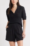 Caslonr Caslon(r) Mixed Stitch Polo Sweater In Black