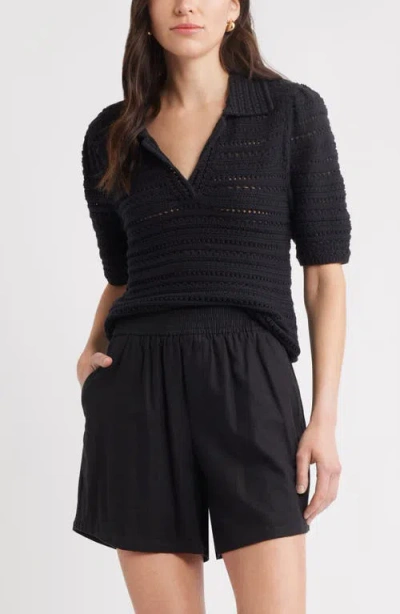 Caslonr Caslon(r) Mixed Stitch Polo Sweater In Black