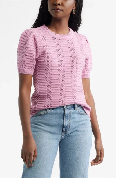 Caslonr Caslon(r) Mixed Stitch Short Sleeve Pima Cotton & Merino Wool Sweater In Purple Victoria