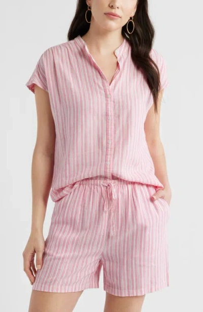 Caslonr Caslon(r) Novelty Stripe Cap Sleeve Button-up Shirt In Pink