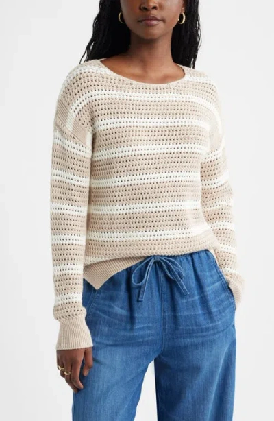Caslonr Caslon(r) Open Stitch Cotton Blend Sweater In Tan- Ivory Matty Stripe