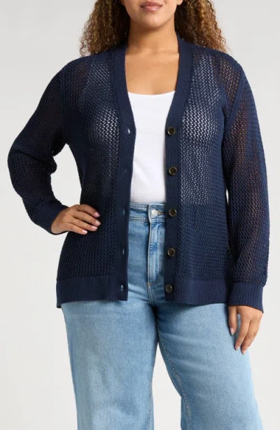 Caslonr Caslon(r) Open Stitch Cotton Cardigan In Blue