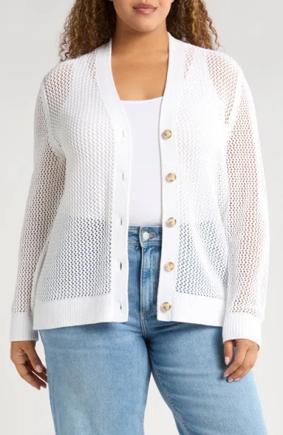 Caslonr Caslon(r) Open Stitch Cotton Cardigan In White