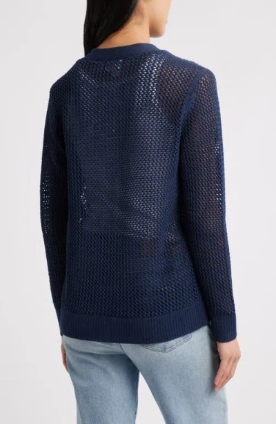 Caslonr Caslon(r) Open Stitch V-neck Cotton Cardigan In Navy Blazer