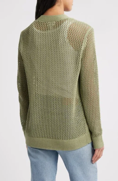 Caslonr Caslon(r) Open Stitch V-neck Cotton Cardigan In Olive Acorn