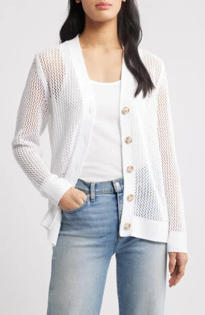 Caslonr Caslon(r) Open Stitch V-neck Cotton Cardigan In White