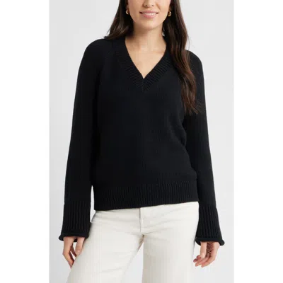 Caslonr Caslon(r) Oversize V-neck Cotton Sweater In Black