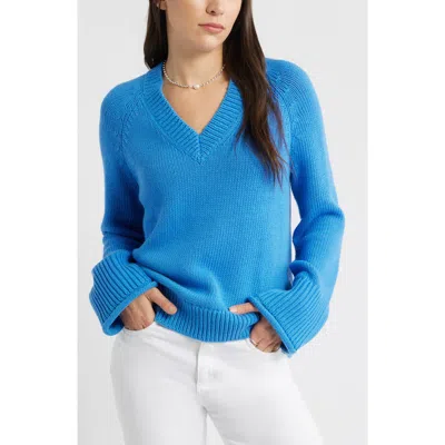 Caslonr Caslon(r) Oversize V-neck Cotton Sweater In Blue