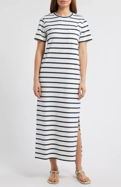 Caslonr Caslon(r) Patch Pocket Stripe Maxi T-shirt Dress In Ivory C- Navy Tilly Stripe