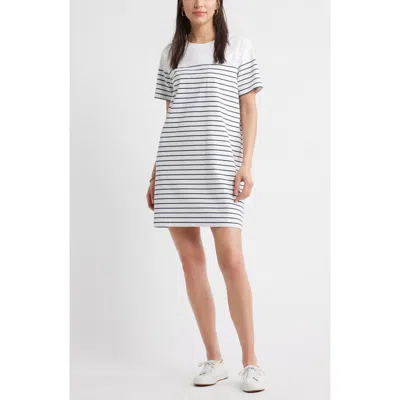 Caslonr Caslon(r) Patch Pocket Stripe T-shirt Dress In White- Navy Blazer Lucy