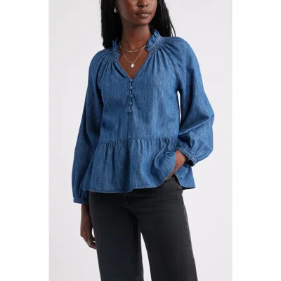 Caslonr Caslon(r) Peplum Cotton Chambray Top In Dark Wash