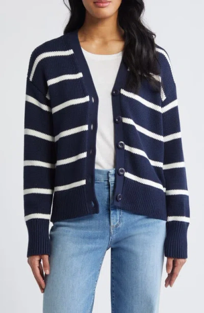 Caslonr Caslon(r) Pima Cotton Cardigan In Navy Blazer-ivory Cloud Stripe