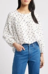 Caslonr Caslon(r) Pintuck Pleat Top In Ivory Cloud- Navy Dame Dot