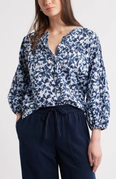 Caslonr Caslon(r) Pintuck Pleat Top In Navy- White Brushed Blooms