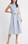 Caslonr Caslon(r) Pintuck Tie Waist Cotton Shirtdress In Blue