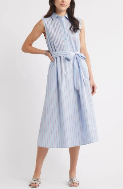 Caslonr Caslon(r) Pintuck Tie Waist Cotton Shirtdress In Blue