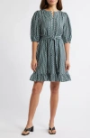 Caslonr Caslon(r) Pintuck Tie Waist Dress In Ivory- Blue Penny Geo
