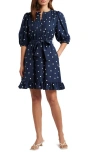 Caslonr Caslon(r) Pintuck Tie Waist Dress In Navy- Ivory Disorderly Dot