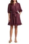 Caslonr Caslon(r) Pintuck Tie Waist Dress In Navy- Red Penny Geo