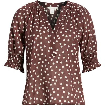 Caslonr Caslon(r) Pintucked Short Sleeve Popover Top In Brown