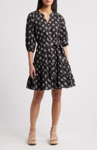 Caslonr Caslon(r) Print Cotton Minidress In Black- Ivory
