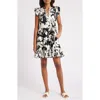 CASLONR CASLON(R) PRINT RUFFLE SHOULDER MINIDRESS