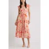 Caslonr Caslon(r) Print Ruffle Sleeve Tie Waist Midi Dress