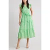 Caslonr Caslon(r) Print Ruffle Sleeve Tie Waist Midi Dress