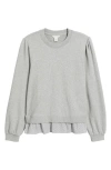 Caslonr Caslon(r) Puff Shoulder Mixed Media Sweatshirt In Grey Heather