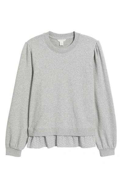 Caslonr Caslon(r) Puff Shoulder Mixed Media Sweatshirt In Grey Heather