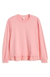 Caslonr Caslon(r) Puff Shoulder Mixed Media Sweatshirt In Pink Geranium