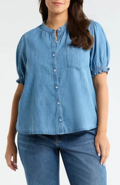 Caslonr Caslon(r) Puff Sleeve Chambray Button-up Shirt In Blue