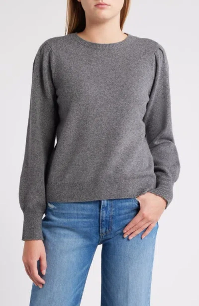 Caslonr Caslon(r) Puff Sleeve Cotton Blend Crewneck Sweater In Grey Dark Heather