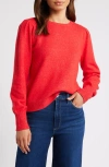 CASLONR CASLON(R) PUFF SLEEVE COTTON BLEND CREWNECK SWEATER