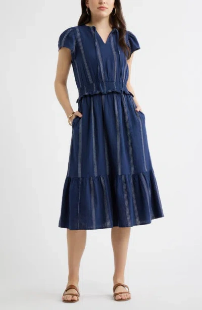 Caslonr Caslon(r) Puff Sleeve Frill Flared Midi Dress In Blue