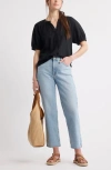 Caslonr Caslon(r) Puff Sleeve Linen Blend Button-up Shirt In Black