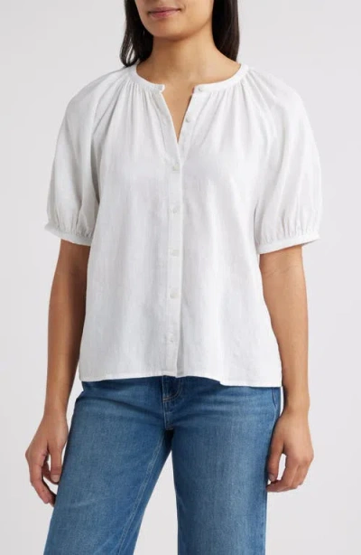 Caslonr Caslon(r) Puff Sleeve Linen Blend Button-up Shirt In White