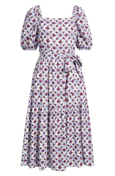 Caslonr Caslon(r) Puff Sleeve Linen Blend Midi Dress