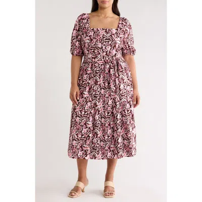 Caslonr Caslon(r) Puff Sleeve Linen Blend Midi Dress