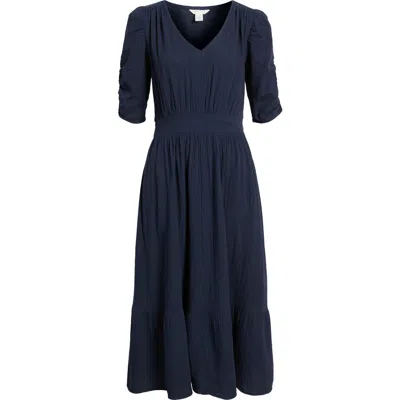 Caslonr Caslon(r) Puff Sleeve Ruffle Hem Gauze Maxi Dress In Navy Blazer