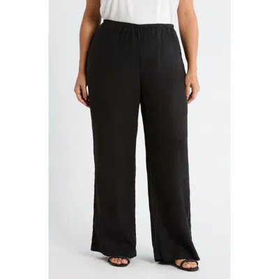 Caslonr Caslon(r) Pull-on Wide Leg Linen Pants In Black
