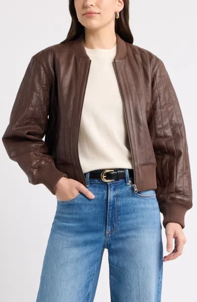 Caslonr Caslon(r) Quilted Leather Bomber Jacket In Brown