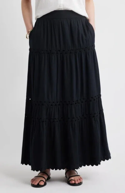Caslonr Caslon(r) Rickrack Trim Linen Blend Tiered Maxi Skirt