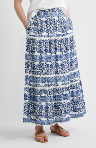 Caslonr Caslon(r) Rickrack Trim Linen Blend Tiered Maxi Skirt